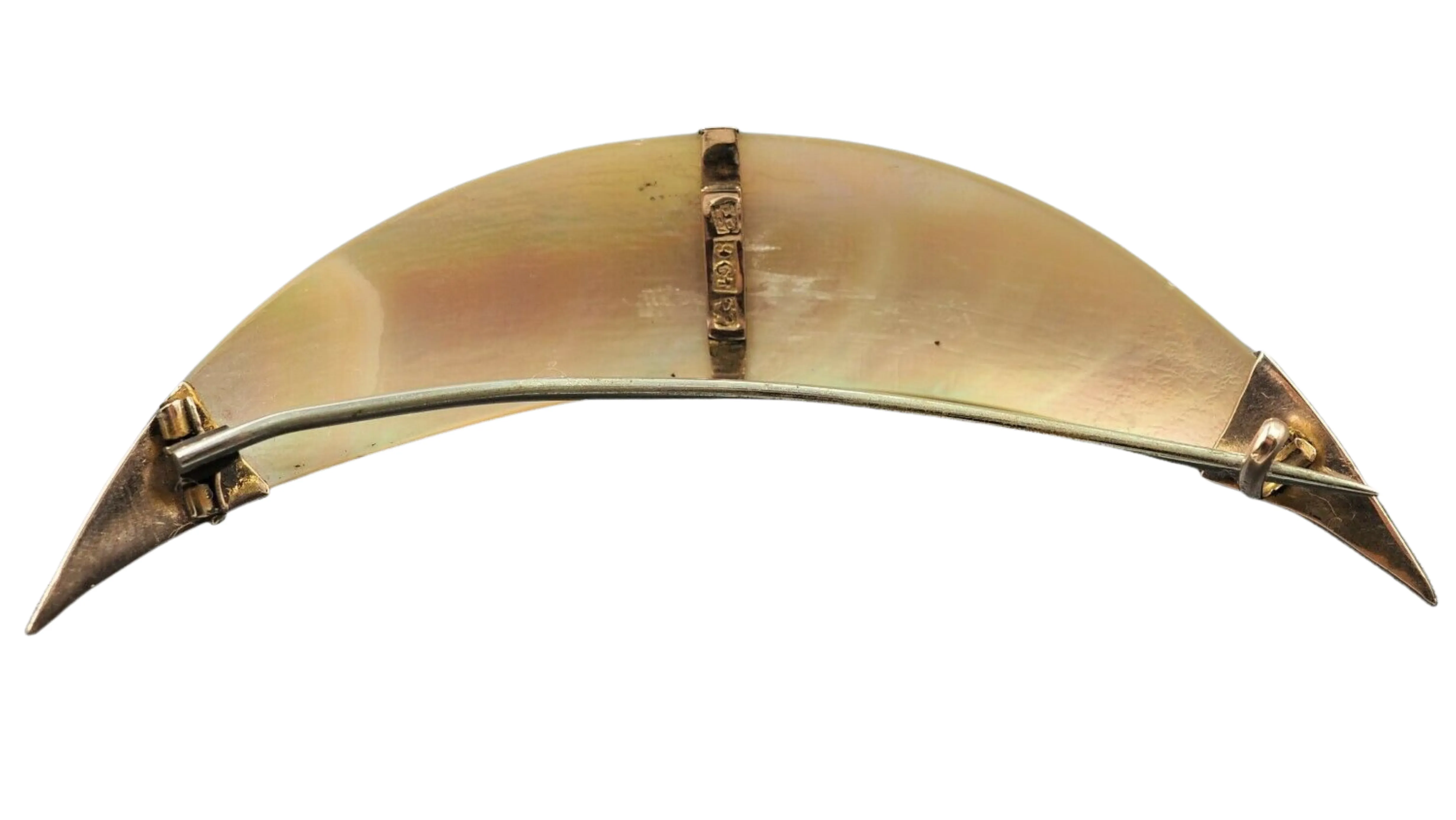 Mother of Pearl 9ct Yellow Gold Crescent Shaped Brooch