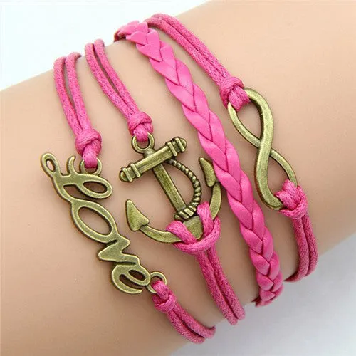 Multilayer Braided Bracelets Leather Wax Cord LOVE Symbol Bracelet Fashionable Women Jewelry