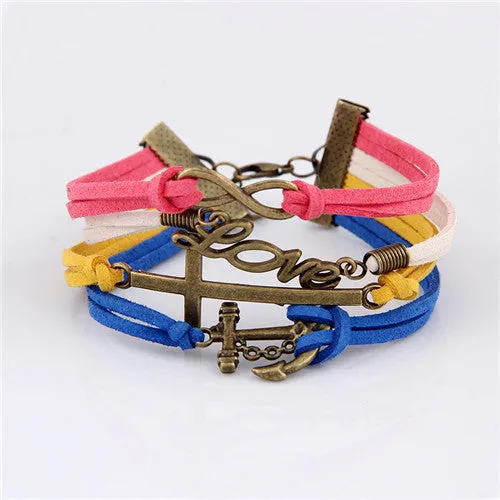 Multilayer Braided Bracelets Leather Wax Cord LOVE Symbol Bracelet Fashionable Women Jewelry