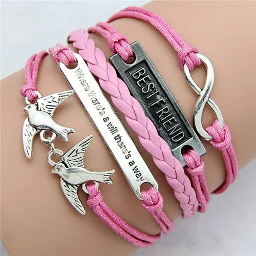 Multilayer Braided Bracelets Leather Wax Cord LOVE Symbol Bracelet Fashionable Women Jewelry