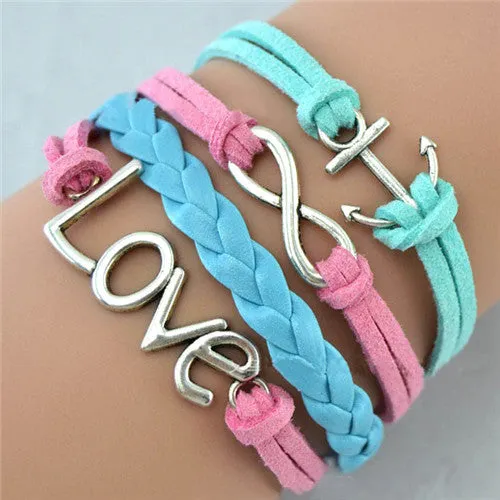 Multilayer Braided Bracelets Leather Wax Cord LOVE Symbol Bracelet Fashionable Women Jewelry