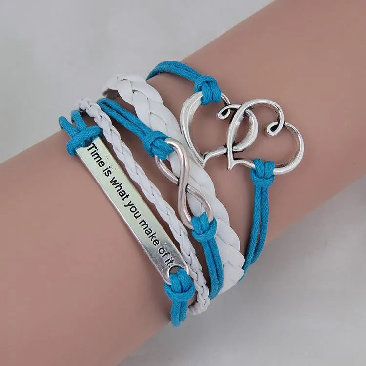 Multilayer Braided Bracelets Leather Wax Cord LOVE Symbol Bracelet Fashionable Women Jewelry