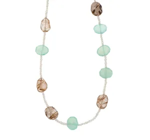 Nava Zahavi Chalcedony, Ruthilated Quartz and Pearl Necklace