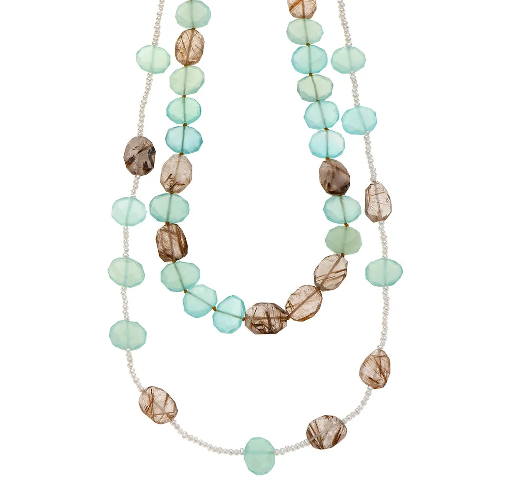 Nava Zahavi Chalcedony, Ruthilated Quartz and Pearl Necklace