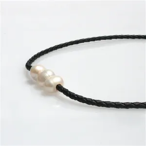 Pearls on Black Braid Necklace