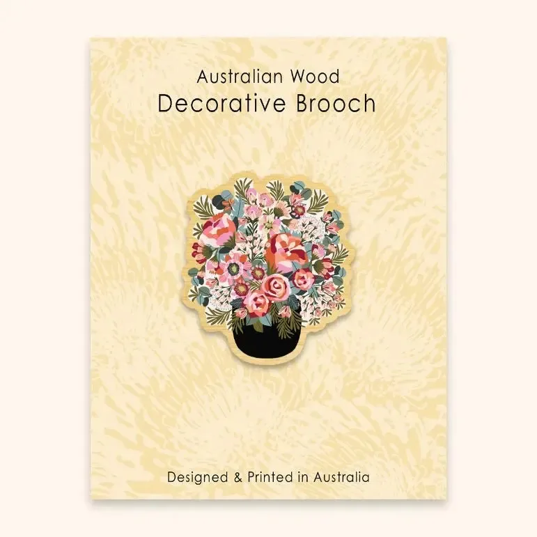 Peonies & Roses Australian Wooden Brooch