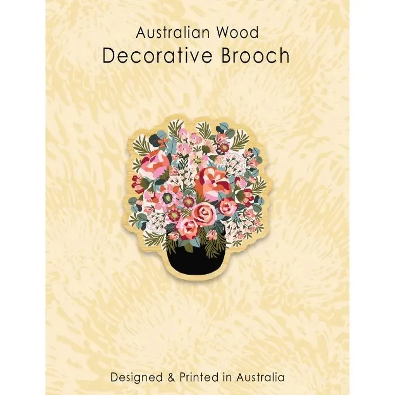 Peonies & Roses Australian Wooden Brooch