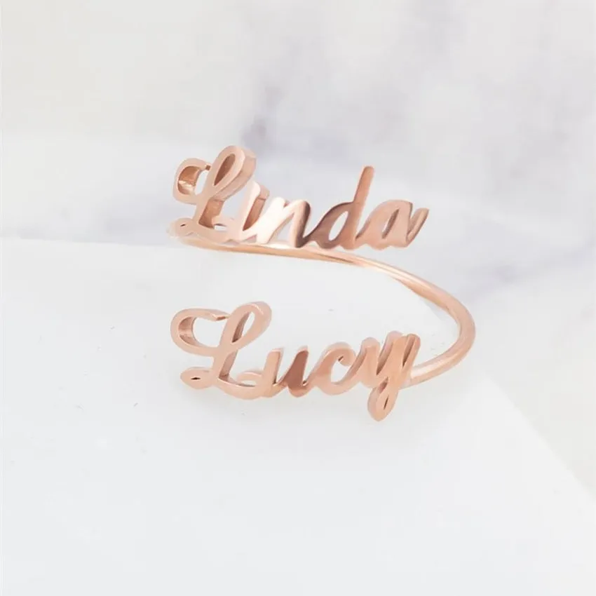 Personalized Adjustable Double Name Couple Rings