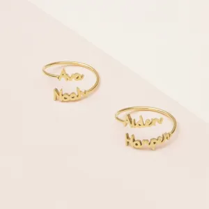 Personalized Adjustable Double Name Couple Rings