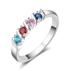 Personalized Four Silver Ring Custom Birthstones