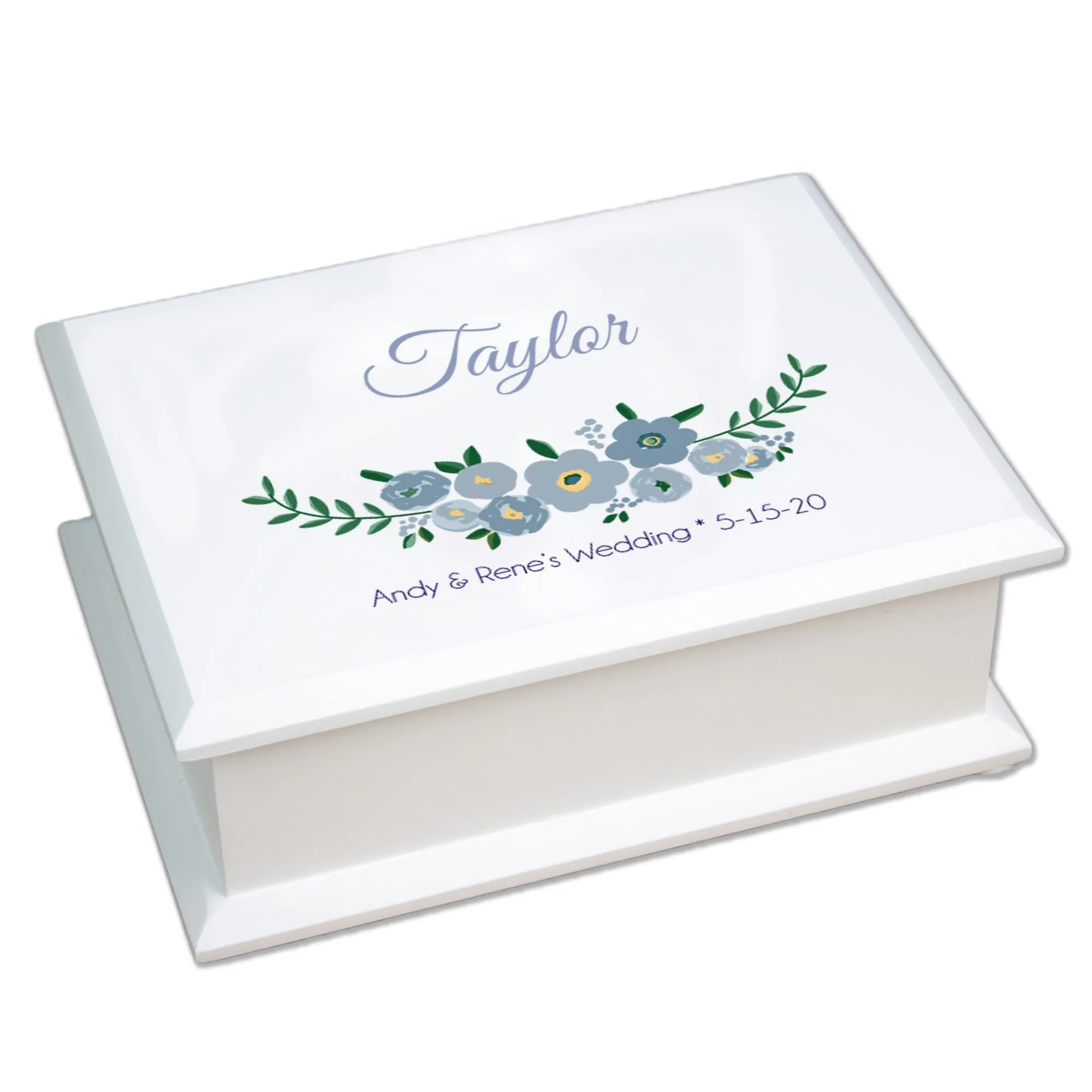 Personalized Lift Top Jewelry Box - Blue Spring Floral