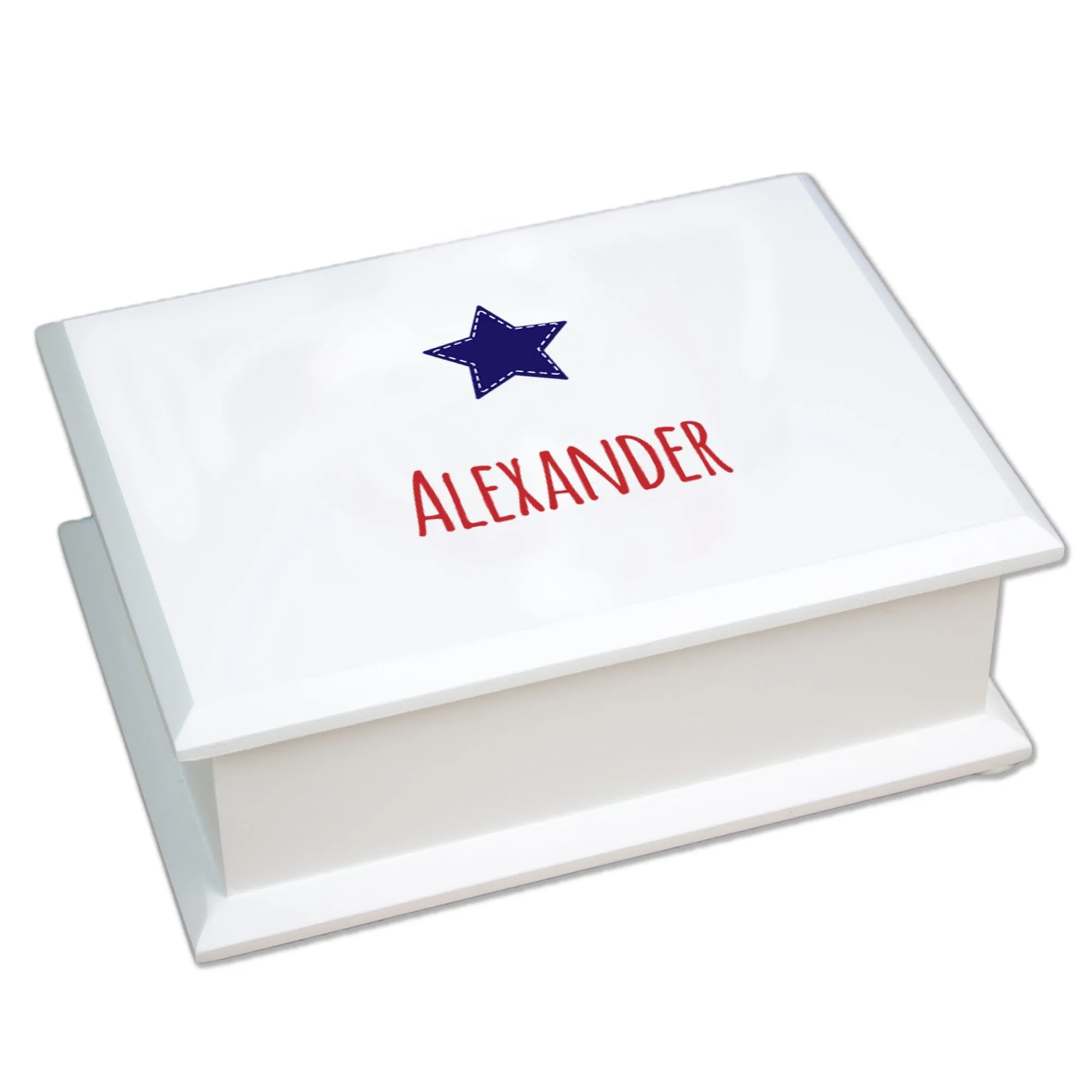 Personalized Lift Top Jewelry Box - Blue Star