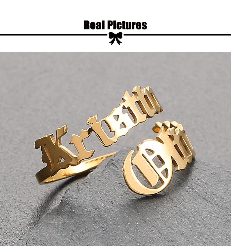 Personalized Name Rings Custom 17 Font Letter Adjustable Ring