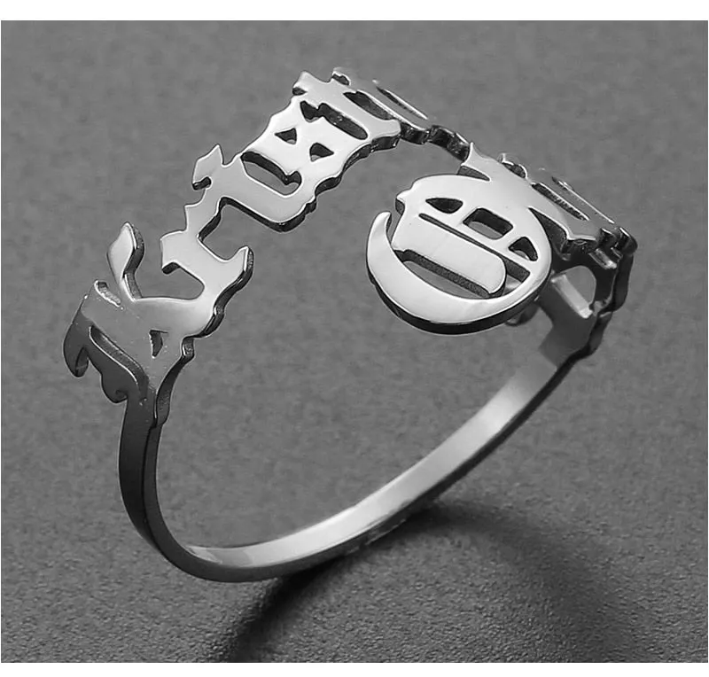 Personalized Name Rings Custom 17 Font Letter Adjustable Ring