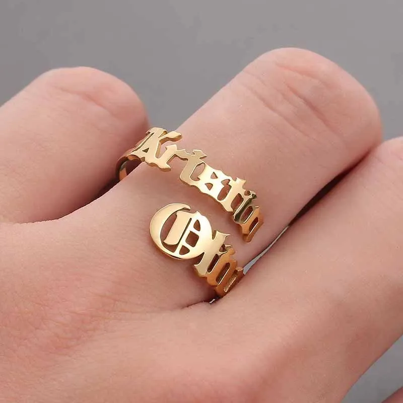 Personalized Name Rings Custom 17 Font Letter Adjustable Ring