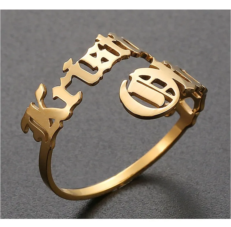 Personalized Name Rings Custom 17 Font Letter Adjustable Ring