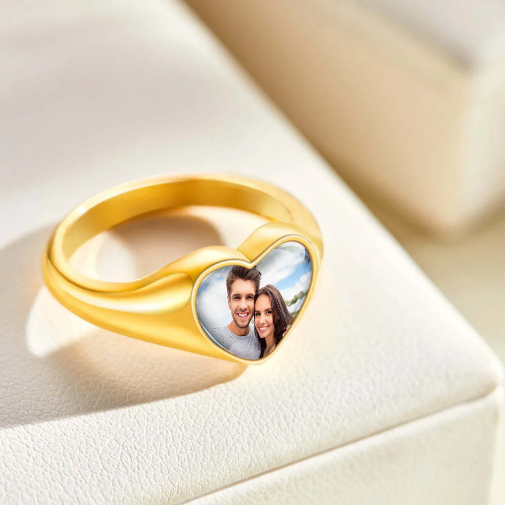 Personalized Photo Heart-shaped Ring Birthday Anniversary Engagement Mother's Day Gift for wife fiancee daughter mom grandmother retirement