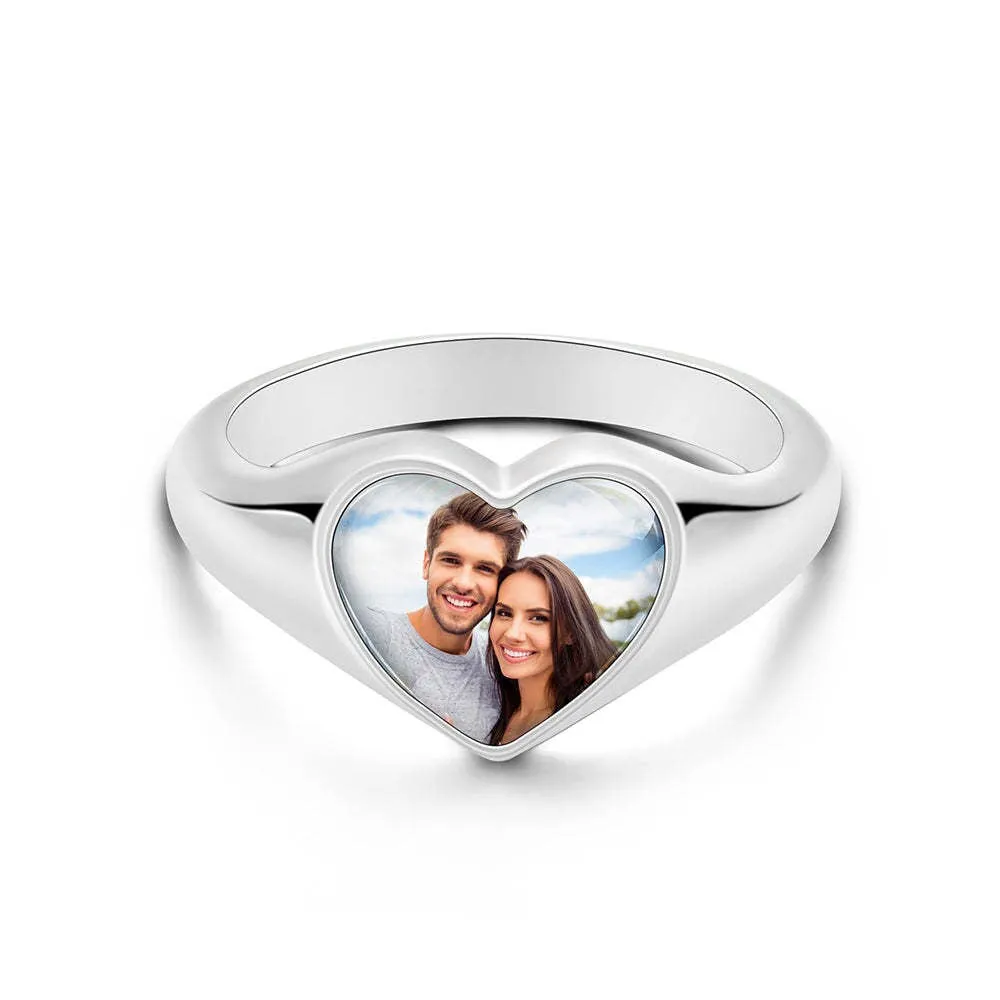 Personalized Photo Heart-shaped Ring Birthday Anniversary Engagement Mother's Day Gift for wife fiancee daughter mom grandmother retirement