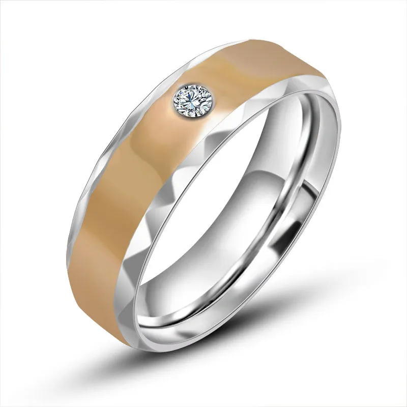 Personalized Titanium Steel Couples Rings with Rhinestones for Men and Women - Korean Fashion Design