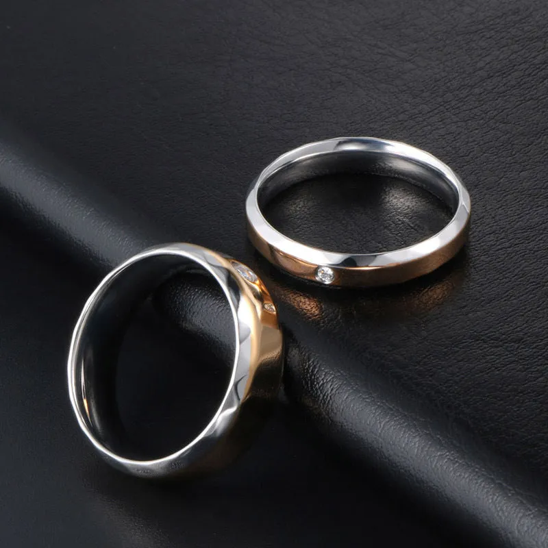 Personalized Titanium Steel Couples Rings with Rhinestones for Men and Women - Korean Fashion Design