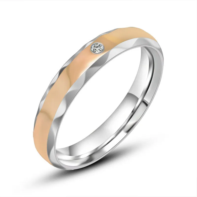 Personalized Titanium Steel Couples Rings with Rhinestones for Men and Women - Korean Fashion Design