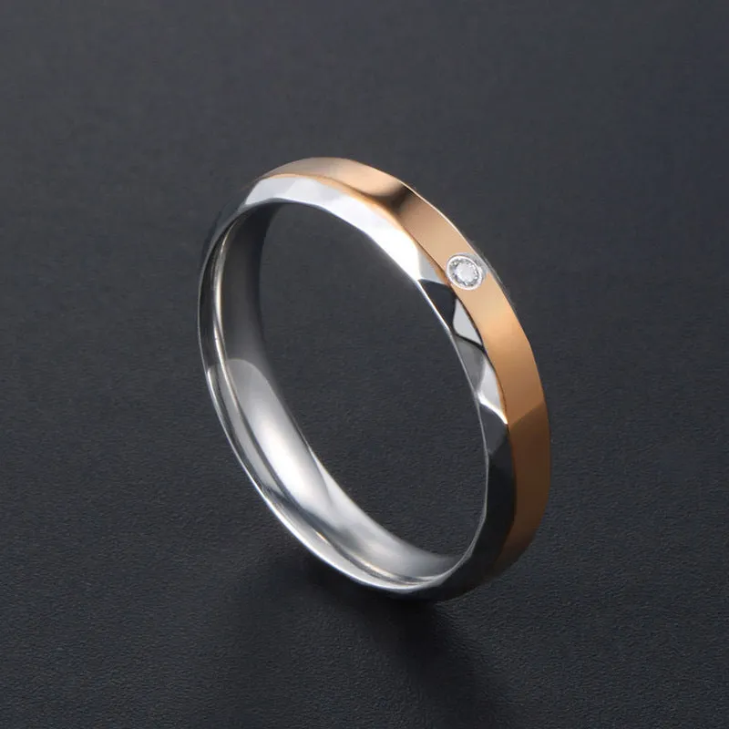 Personalized Titanium Steel Couples Rings with Rhinestones for Men and Women - Korean Fashion Design