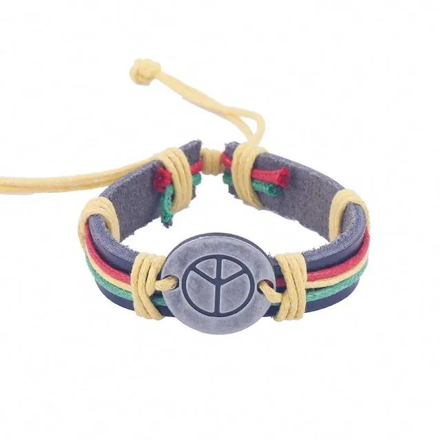 Rasta Peace & Chill Weaved Leather Bracelet