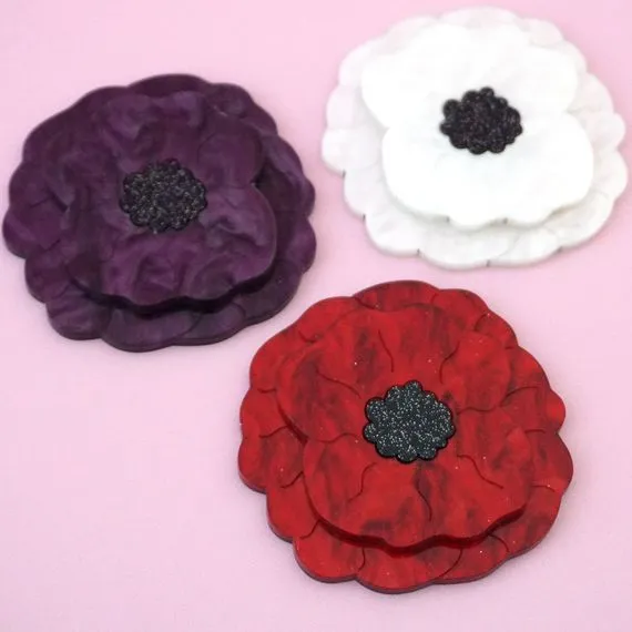 Red, Purple & White Poppy Pins & Brooches