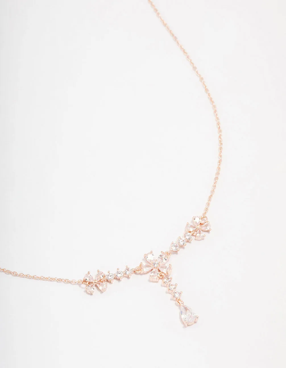 Rose Gold Plated Cubic Zirconia Flower Y-Necklace