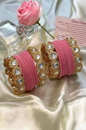 Rose Velvet Bridal Bangles Set, Wedding Bangles, Colorful Beautiful Fashion Bangles, Gold Lux Set, Special Festive Occasions, Eid