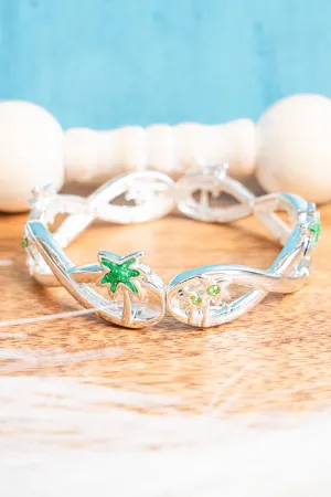 SALE! Infinity Bay Green Palm Silvertone Bracelet