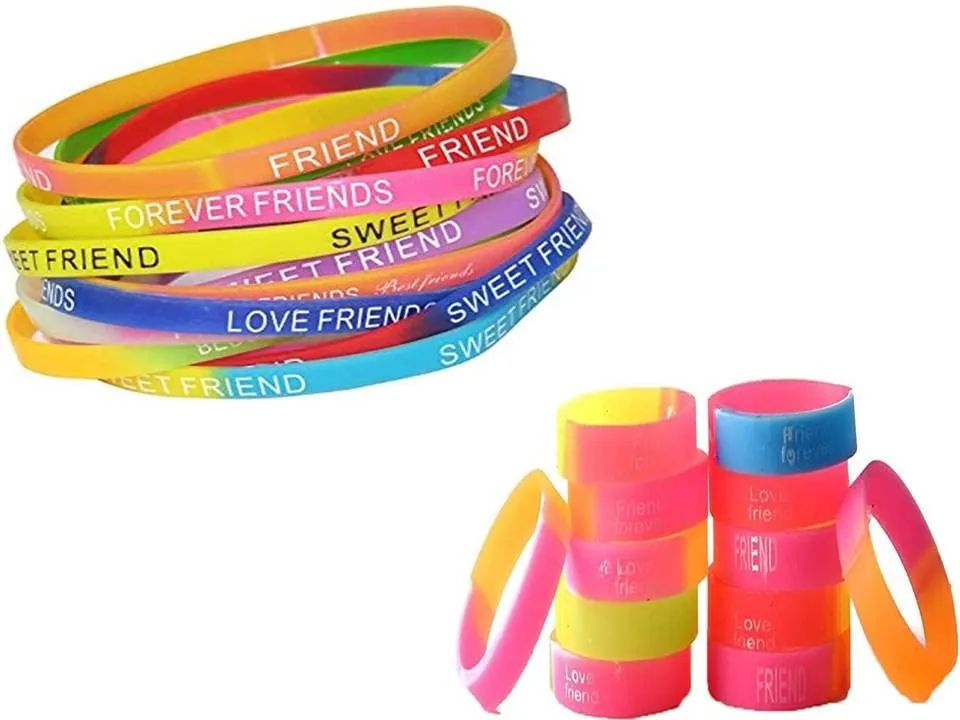 SHOI LITTLE 20 Pcs Funky Rubber Friendship Band for Girls and Boys (10 Wrist Band & 10 Ring Band)