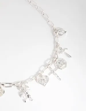 Silver Cupid Heart Charm Necklace