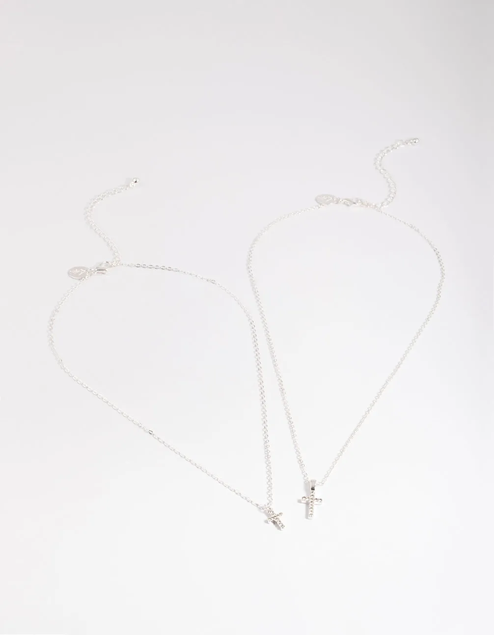 Silver Diamante Cross Layered Necklace