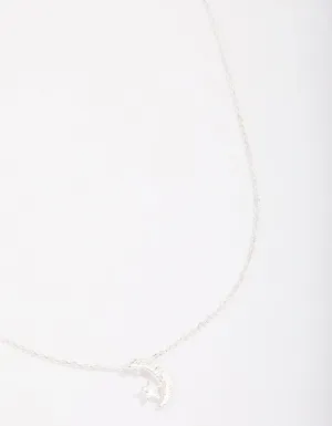 Silver Plated Star & Moon Pendant Necklace