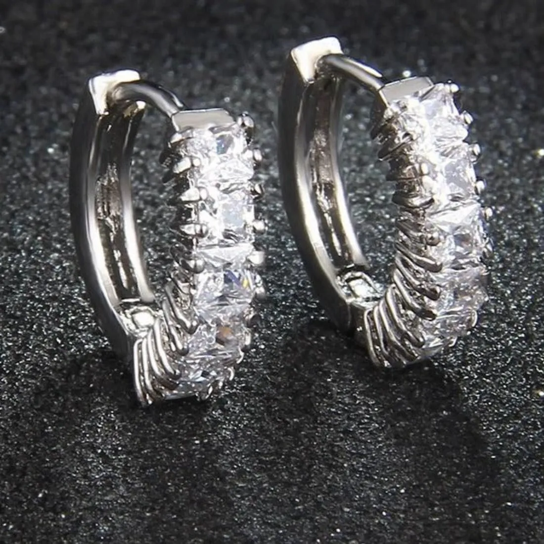 Small Silver CZ Crystal Hoop Earring