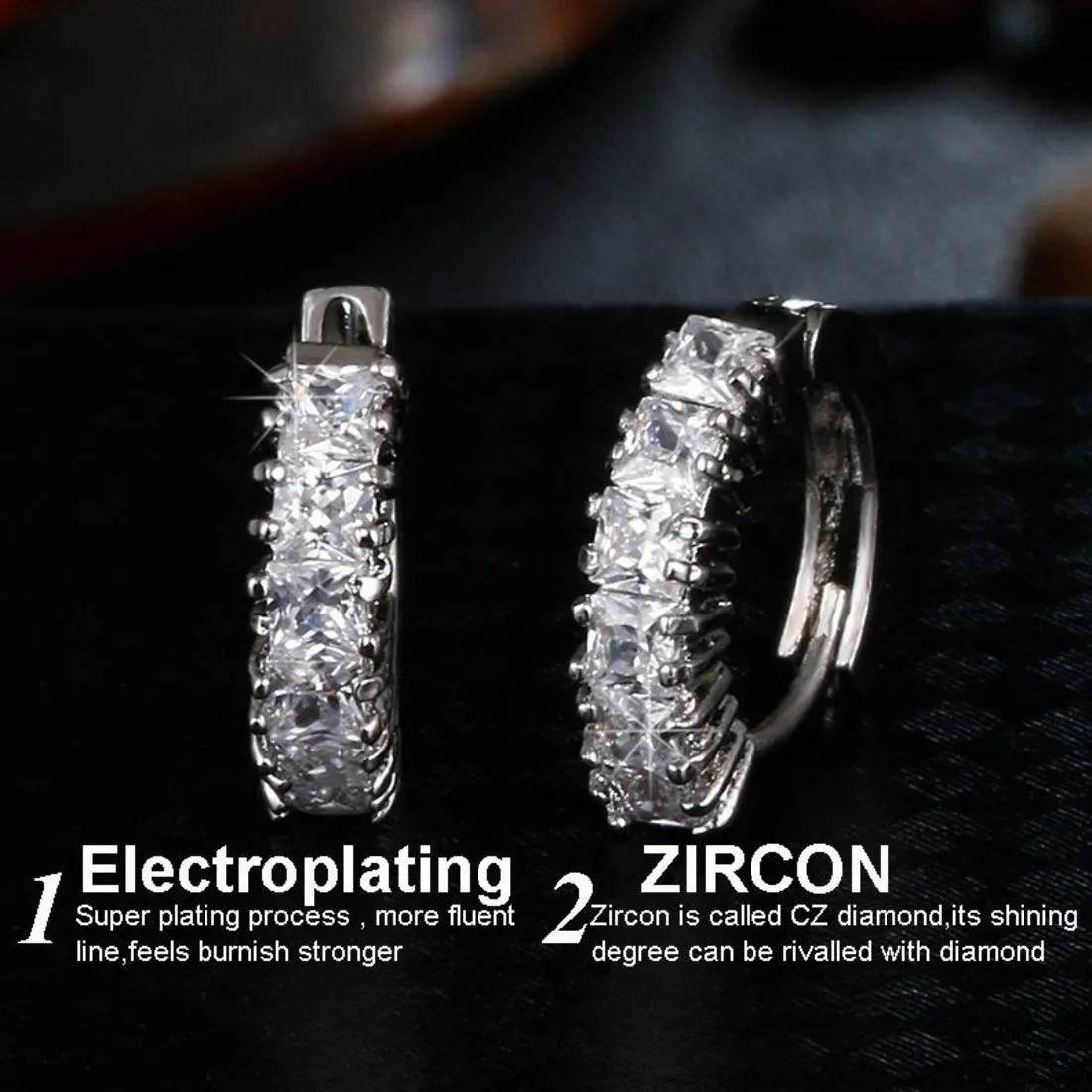 Small Silver CZ Crystal Hoop Earring