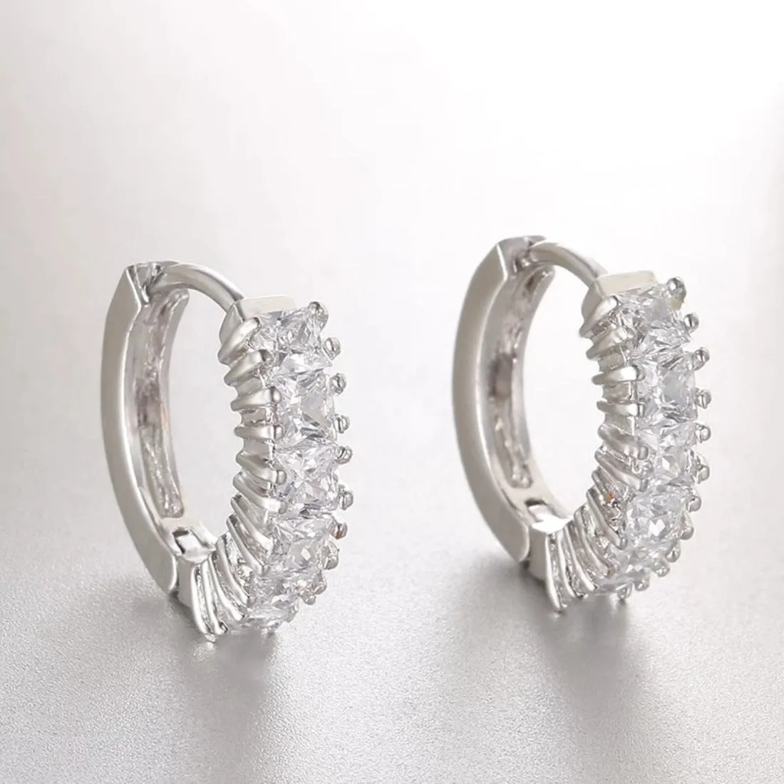 Small Silver CZ Crystal Hoop Earring