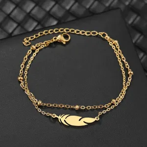 Stainless Steel Bracelets Multilayer Bead Chain Feather Pendant Fashion Aesthetic Charm Bracelet For Women Jewelry Summer Gifts