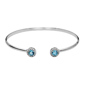 Sterling Silver London Blue Topaz & White Topaz Halo Cuff Bracelet by Samuel B.