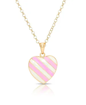 Striped Heart Pendant (Pink/White)