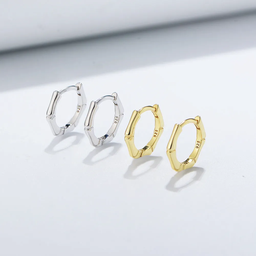 Stylish Bamboo Design Silver Hoop Earrings for Women