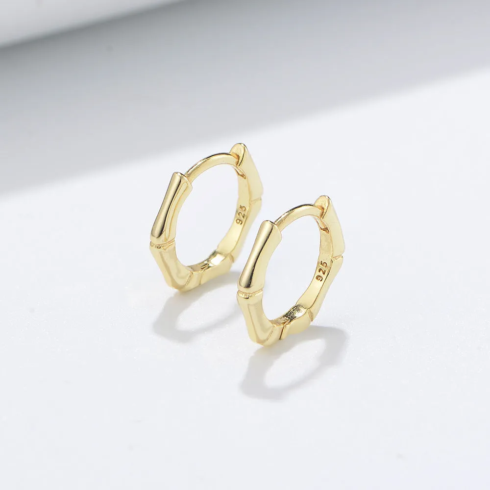 Stylish Bamboo Design Silver Hoop Earrings for Women