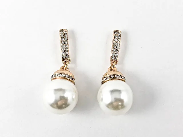 Stylish Large Dangling Pearl Gold Tone Fashion Earrings