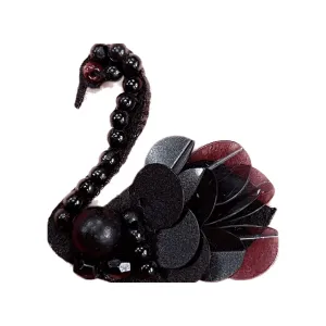 Swan Shape Beaded Black Pearl Brooch