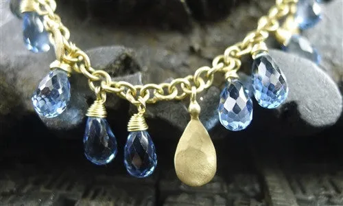 Talisman Unlimited 14K Yellow Gold and Blue Topaz Three Strand Cascading  Rapt Pears Necklace