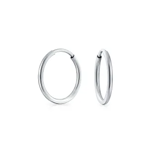 Thin Minimalist Hoop Huggie Earrings Sterling Silver Various Sizes