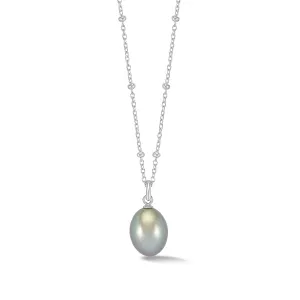 Timeless Adjustable 10mm Oval Dove Grey Freshwater Pearl Pendant