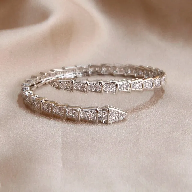 Timeless Elegance: Women's Snake Crystal Open Bangles, Bracelets, Earrings, Rings