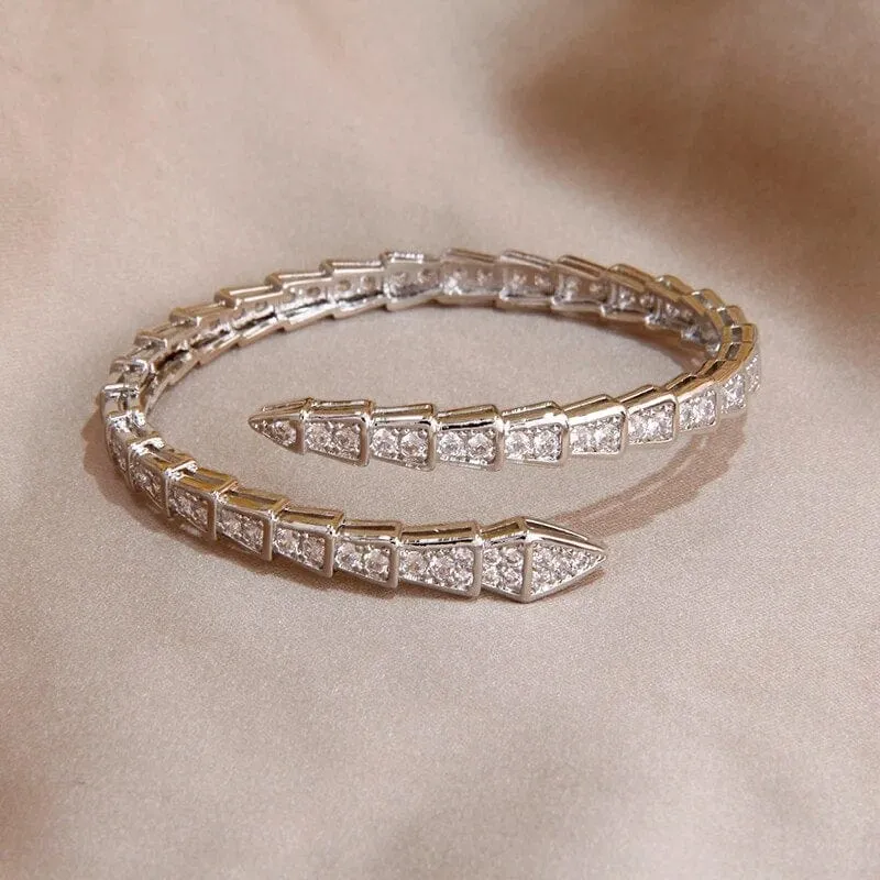 Timeless Elegance: Women's Snake Crystal Open Bangles, Bracelets, Earrings, Rings